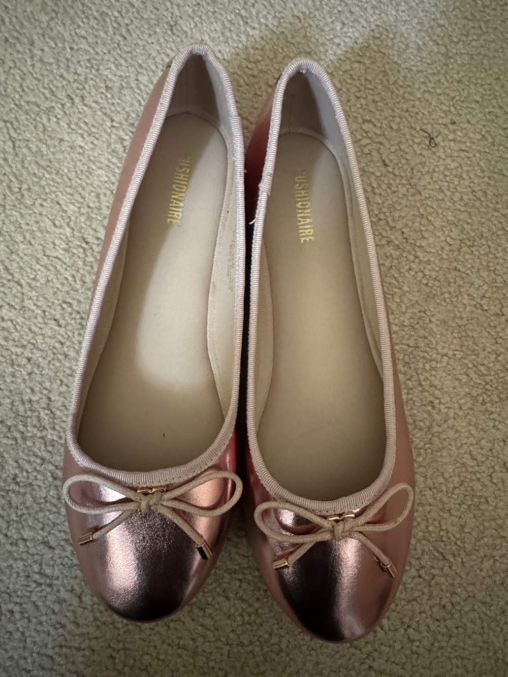 Rose Gold Ballet Flats with Bow Detail